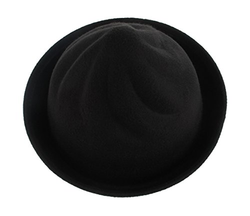 EOZY Girls Wool Felt Roll Brim Bowler Derby Hats Billycock Cloche 21" (Black 2)