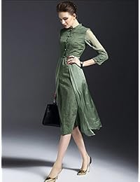 Vestido estilo vintage para mujer, de lino y algodón, manga 3 4, línea A, estilo casual