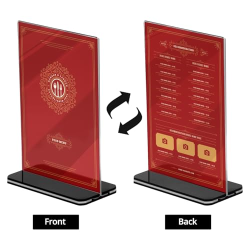 QWORK® Pack of 6 A6 Acrylic Table Stands with Solid Base, Double-Sided Acrylic Display Stand for Office, Restaurant, Cafe, Shop, Wedding