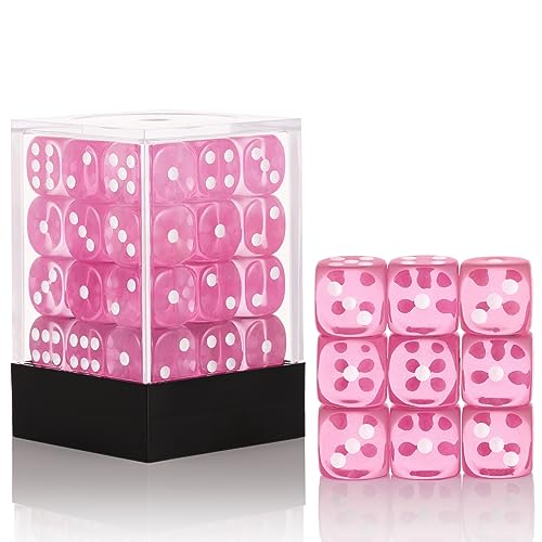 Photo 1 of 36 of Pack 12MM 6 Sided MINI Dice Set,Translucent Colors Game Dice Set, 6 Sided Standard Colored Dices for Tenzi, Farkle, Yahtzee, Bunco or Teaching Math, with Portable Plastic Box(Pink)