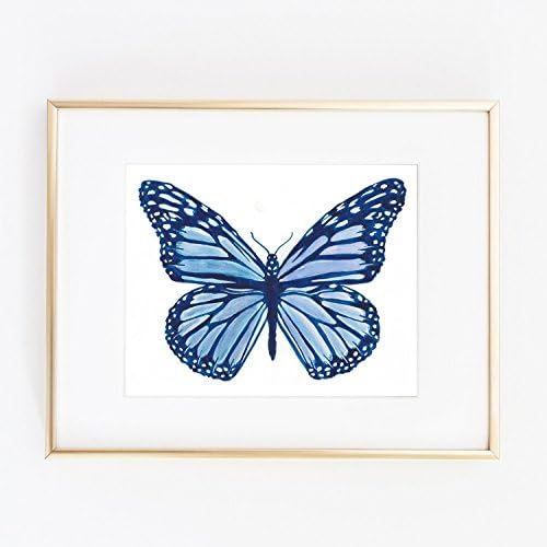 Water color Butterfly Nursery Kids room Forest Print Colors Home Decoration Blue and White 0009