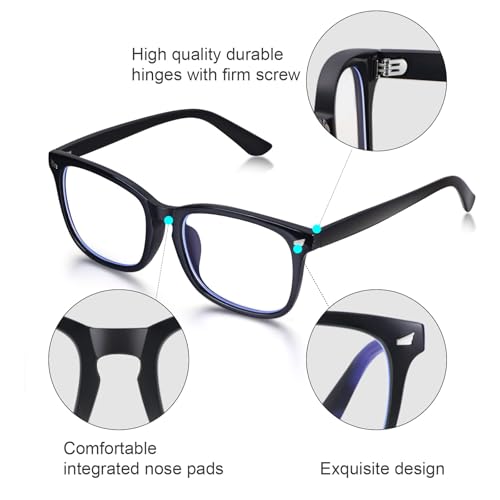 2 Pack Blue Light Blocking Glasses for Women and Men, Clear Frame Square Eyeglasses with Anti-Eyestrain Lenses, Lightweight Glasses for Computer, Reading, Gaming, TV and Phone Use