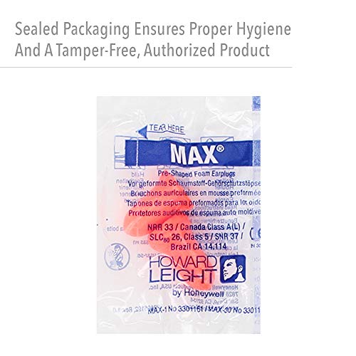 image for Honeywell Howard Leight MAX-1 Uncorded NR33 Foam Earplugs Box, 200 Pai