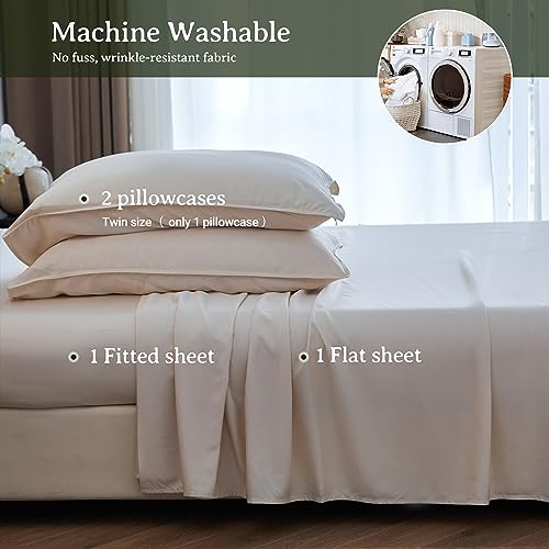 Simple&Opulence 100% Viscose from Bamboo Sheet Set 4Pcs, Cooling for Hot Sleepers, Soft Breathable Bed Sheets Set, 15" (38cm) Deep Pockets, Luxury Hotel Silky Bedding Sheets (Beige,King)