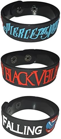 3 PIECES x ( PIERCE THE VEIL + BLACK VEIL BRIDES + FALLING IN REVERSE ) NEW RUBBER BRACELET WRISTBAND MUSIC ROCK POP UNISEX MEN WOMEN BLACK WHITE SOUVENIRS GIFT DAY WS40