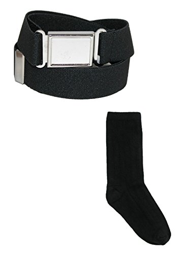 CTM Kids' Magnetic Buckle Elastic 1 Inch Belt and Cotton Uniform Socks, Medium