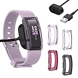 YUANHOT for Fitbit Inspire HR Case Plus Charger Charging Cable (4+1 Pack), 4pcs Scractch-Resist Protective Case Cover Protect Bumper Shell with 3.3 ft Charging Cord for Fitbit Inspire HR Smartwatch