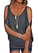 Grey Summer T Shirt Women Short Sleeve Cold Shoulder Loose Fit Pullover Casual Top