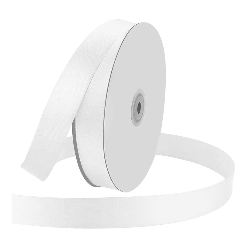 Photo 1 of 1" Wide x 100 Yards Single Face Polyester Satin Ribbon, Satin Ribbon for Crafts, Gift, Hair Bows, Wedding Party Decoration, Bow Making & Other Projects (White)