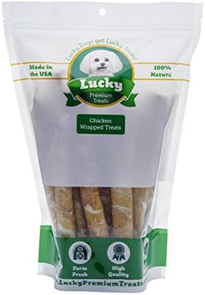 Lucky Premium Treats Chicken Wrapped Dog Treats โ Retriever Size - USA Made Raw Hide Sticks for Large Size Dogs โ Long Lasting, Preservative Free Dog Treat โ 17 Chews