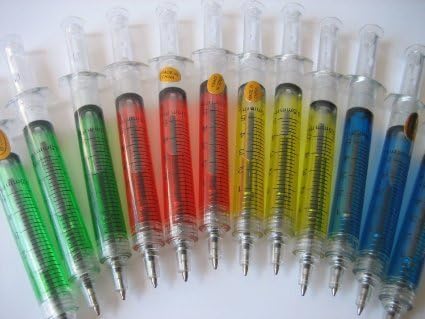 Sell4Style Syringe Shot Design Pens Lot of 12 Assorted Color