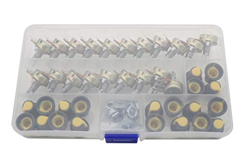 B10K 10K Ohm Knurled Shaft Linear Rotary Taper Potentiometer with Knob/Nuts/Washer Kit-20 Pcs