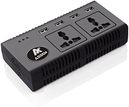 ASSEM® 200W Smart Car Inverter - DC12V to AC110-120V Adapter with 2 AC Outlets &amp; 4 USB Charging Ports for Mobile Devices - Ideal for Cars, Trucks, SUVs, RVs &amp; Other Vehicles