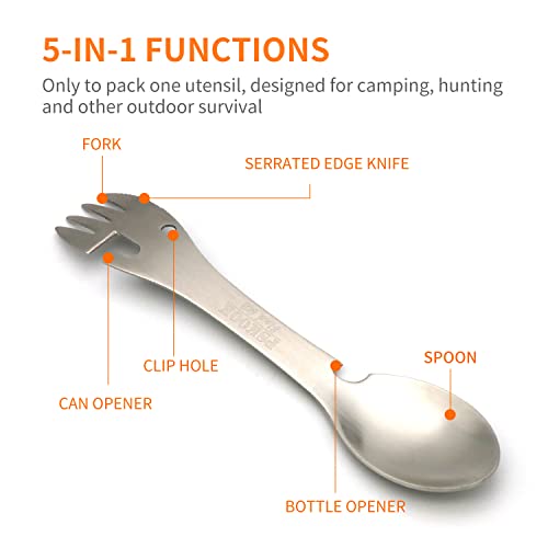 PSKOOK 5in1 Utility Tactical Spork, Stainless Steel Spoon & Bottle