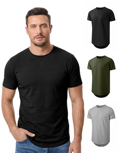 JMIERR Mens T Shirts Cotton Short Sleeve T-Shirts Classic Crewneck Hipster Hip Hop Longline Shirt 1 or 3 Pack