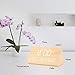 Warmhoming Wooden Digital Alarm Clock with 7 Levels Adjustable Brightness, Voice Command Electric LED Bedside Travel Triangle Alarm Clock, Display Time Date Week Temperature for Bedroom Office Home