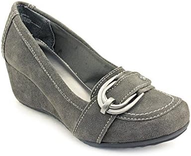 Kelly &amp; Katie Sandro Women's Regular Suede Classic Slip On Chunky Heel Dress Shoes (8, Gray)