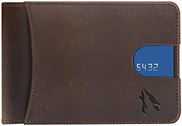 HEMWOLF Men's Real Genuine Leather RFID Blocking Ultra Slim Bifold Money Clip Wallet with Dual External Pocket, Full Grain Leather Texas Brown