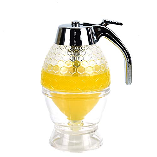 Timoo Honey Dispenser No Drip Condensed Milk Dispenser Syrup Dispenser Container with Storage Stand and Stopper, 8 Ounce
