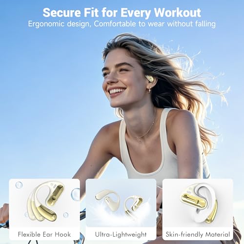 CoolJumper Open Ear Bluetooth 5.4 Headphones with Ear Hooks, IPX7 Waterproof, 60H Playtime LED Case, ENC Clear Call Sports Earbuds for Running Gym Commute
