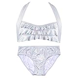 Fin Fun Sea Wave Bikini Set, Iridescent Silver, Girl's Medium