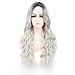 Silver Gray Ombre wigs Dark Roots Long Curly Synthetic Hair for Women Party Cosplay Accessories (Silver Gray)
