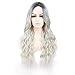 Silver Gray Ombre wigs Dark Roots Long Curly Synthetic Hair for Women Party Cosplay Accessories (Silver Gray)thumb 1