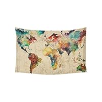 Artsadd Wall Art Home Decor Tapestry Retro Watercolor World Map Wall Tapestry Wall Hanging 60 x 40