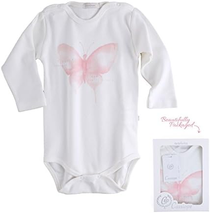 Cassiope Baby Girl 100% Turkish Cotton Long Sleeve onesie with Lovely Butterfly Print in Gift Box. (6 months)