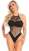 Women's Sexy One Piece Bold Halter Seamless Bodysuit Lingerie (One Size, Black)