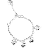 Dtja Delicate Heart Charm Ball Chain Adjustable Ring 925 Sterling Silver Promise Statement Rings for Women Girls Expandable Cute Finger Rings Fashion Wedding Engagement Valentine Jewelry Gift