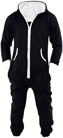 Yodgal Women Men Unisex Plain Onesie Hoody All In One Zip One Piece Hoodie Jumpsuit Black Large