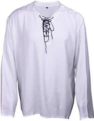 GothikShop Men's Casual Summer Pirate Shirt Medieval Hippie Costume White L/XL