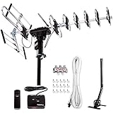 Five Star [Newest 2020] Outdoor Digital Amplified HDTV Antenna - up to 200 Mile Long Range,Directional 360 Degree Rotation,HD 4K 1080P FM Radio, Supports 5 TVs Plus Installation Kit and Mounting Pole
