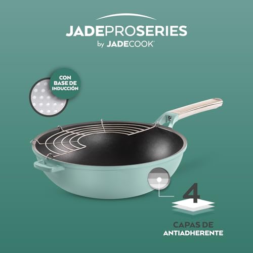 JadeCook Batería de Cocina 10 Piezas Jade ProSeries Antiadherente con Recubrimiento Dupont 4 Capas, Base de Inducción, Certificación Europea EN601, Mangos de Acero Inoxidable y Accesorios Incluidos.