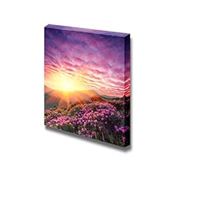 Spring Landscape in Mountains with Flower of a Rhododendron and The Sky with Cloud - Canvas Art Wall Art - 12" x 12"