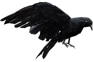 WKITKA Halloween Black Crow Realistic Handmade Feathered Crow Outdoor Home Garden Decorations Birds Raven Party Prop（15cm)