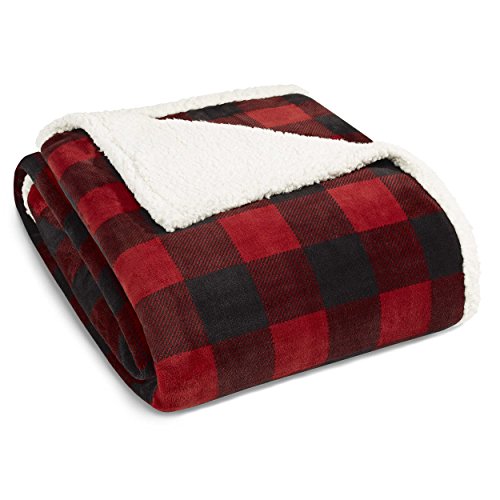 King Patterned Plush Bed Blanket Red Mountain Plaid - Eddie Bauer: Cozy Lightweight Polyester, Machine Washable