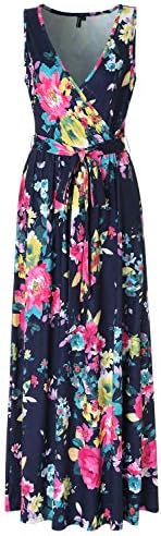 Womens V Neck Sleeveless Empire Waist Floral Maxi Dress