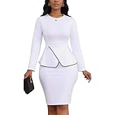 Women's 2 Piece Suit Skirt Set Peplum Long Sleeve Church Dress Suit Formal Office Business Midi Pencil Skirt Suit