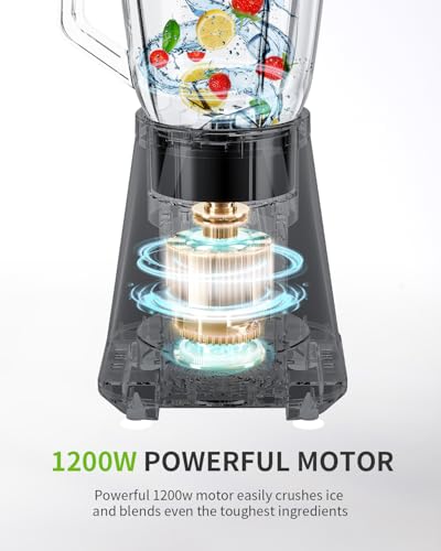 GDOR 1200 W Stand Mixer Glass 2-1 Mixer Smoothie Maker with 1.5 L Glass Jug and 650 ml Travel Mug 3 Speeds High Performance Mixer Professional Blender for Smoothies Shakes, Frozen Drinks Sauces