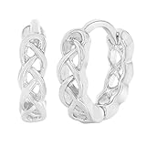 Rhodium Plated Braided Small Huggie Hoop Earrings 0.39
