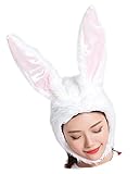 ADJOY White Plush Rabbit Ear Bunny Hat for Girls Women Halloween Role Play Rabbit Animal Party Hat with Soft Wire Frame Inside for Making Shape