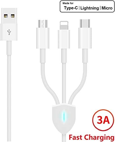 Multi Charging Cable 3 in 1 USB Fast Charger Cord with Indicator Light 4FT(1.2m) Compatible Phone XR XS X 8P 7 Galaxy S9 S8 Pixel 2/3/HTC/LG/Huawei/Xiaomi/HTC and More