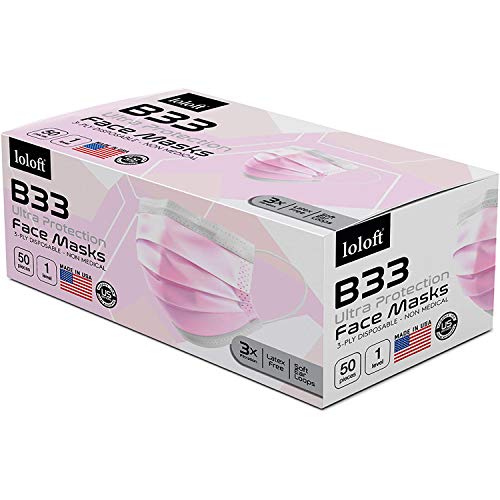Pink Face Mask Made in USA Disposable Face Masks 50 Pack, Pink