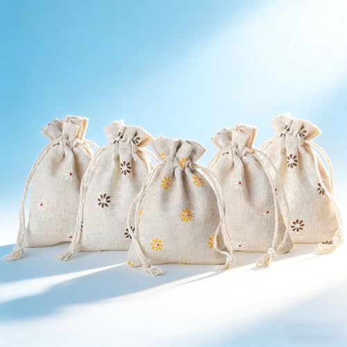 DAHI Pack of 24 Small Fabric Pouches with Drawstring 9 x 12 cm, Reusable Cotton and Linen Pouch, Empty Lavender Pouch, Fabric Pouch for Jewellery, Wedding, Gift, Filling Bags