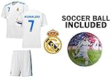 Fan Kitbag Christiano Ronaldo #7 Youth Soccer Jersey & Shorts Kids Premium Gift + Ronaldo 7 Soccer Ball size 5 (Youth Large 10-13 years, Home Short Sleeve)