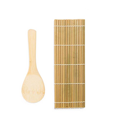GAKA Bamboo Sushi Kit Easy Sushi Set Including 2 Natural Rolling Mats,2 Rice Paddles,100% Bamboo Made Utensils,Best for Sushi Lovers set of 2
