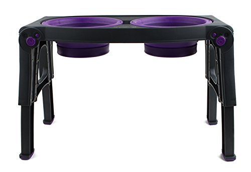 Dexas Popware for Pets Adjustable Height Double Pet Feeder, Gray/Purple
