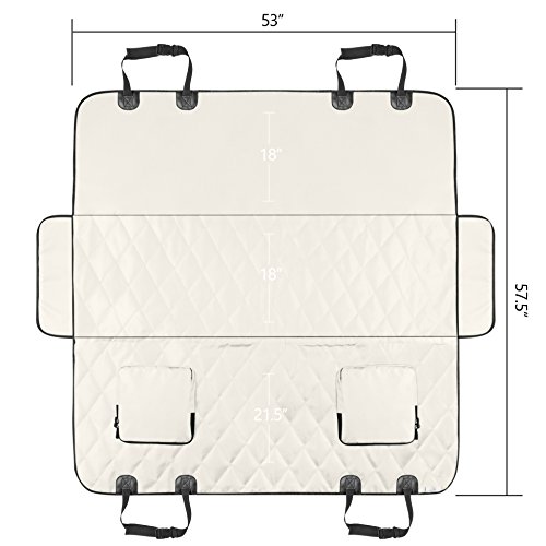 Luxury Quilted Large pet Seat Cover with Pet Seatbelt & Silicone Food Bowl, Machine-Washable & Scratch-Proof Car-Seat Protectors for Dogs waterproof pet seat covers by CaringEver (tan)